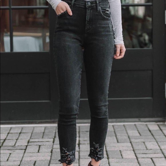 AGOLDE Sophie Skinny High Rise Crop Jeans Black Stretch Size 23 - Picture 1 of 2